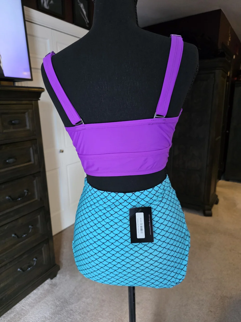 Purple & Turquoise Mermaid Scale High-Waisted Bikini Set Size XL NWT